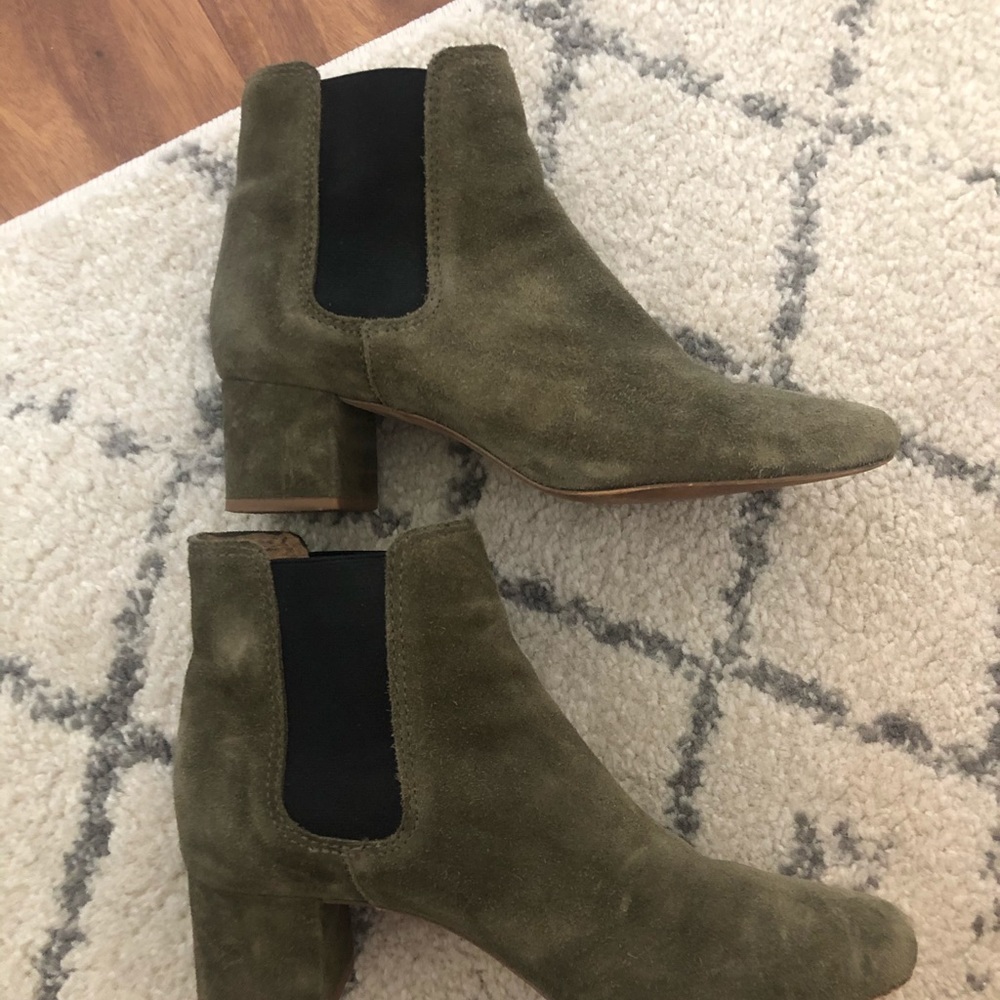 Army green + black panel suede madewell booties